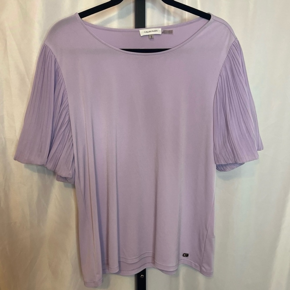 Calvin Klein Lavender Lilac Pleated Sleeve Top Large